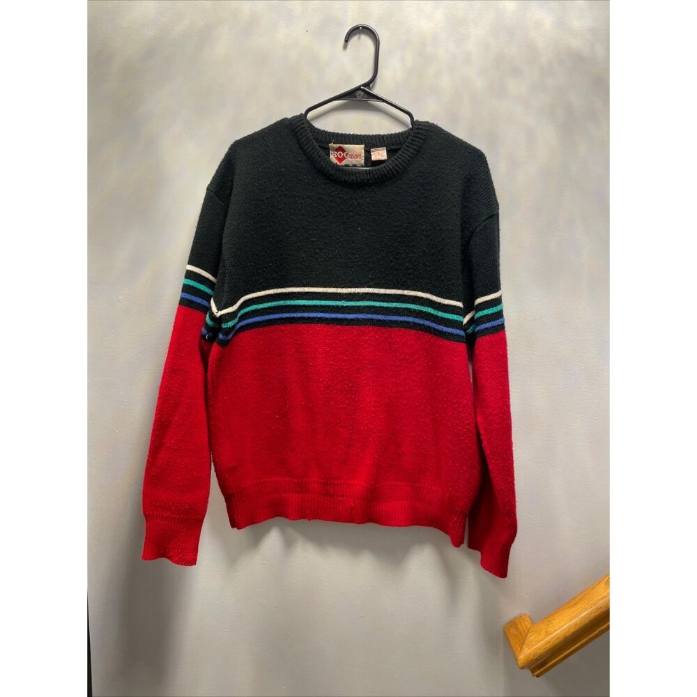 Vintage BOG SPORT Block Stripe Ski Skiing Sweater Crewneck 1980s Pullover Medium